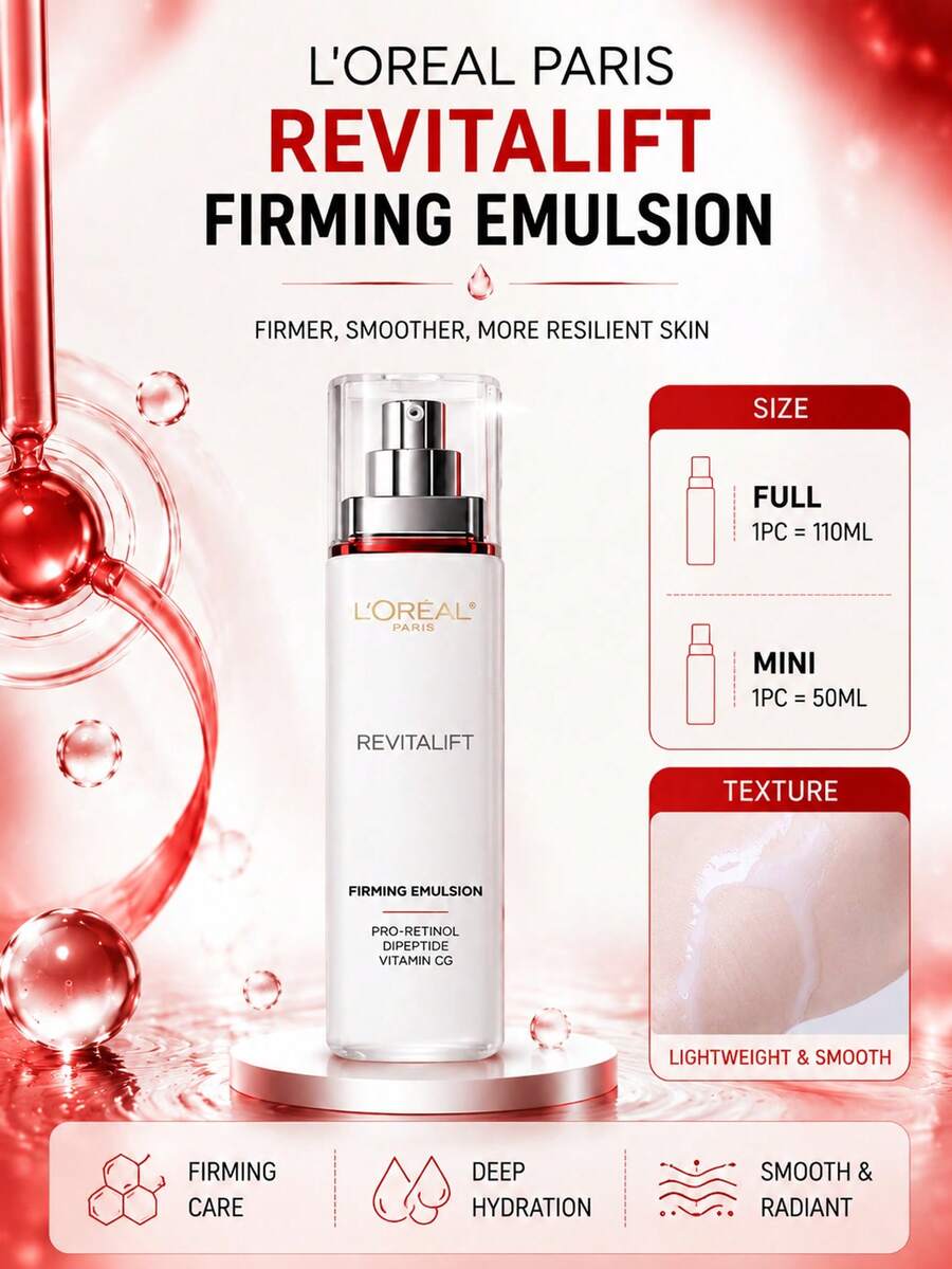 L’Oreal Paris لوريال ريفيتاليفت لوشن مضاد للتجاعيد وشد البشرة 50/110 مل، مع تأثيرات مضادة للتجاعيد والرفع والإشراق، غني باليود، يعزز إصلاح البشرة، تركيبة لطيفة، مناسب للبشرة الحساسة