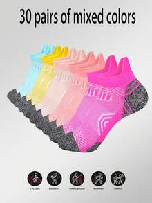 20pcs Women's Sports Socks Running Fitness Compression Short Socks Comfortable Cuff Sports Ankle Socks [Note: Quantity Calculated By Piece] - Multicolor - View 10