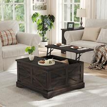 Furnideco - Mesa de centro cuadrada con mesa de centro de almacenamiento con parte superior elevadora, mesa central de madera moderna para sala de estar, oficina en casa, café oscuro - Parte superior marrón - Ver 12
