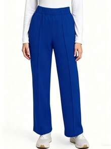 Spring/Summer Solid Color Multi-Pocket Pants, Fashionable Relaxed Fit Wide Leg Straight Trousers, Suitable For Beauty Salon, Commuting, Work Fall - Blue - View 3