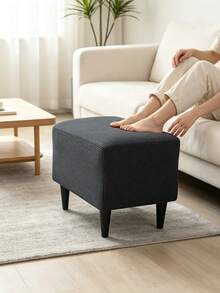 1pc Solid Color Fleece Stool Cover, High Elasticity Dust-Proof Stain-Resistant Removable Washable All-Season Footstool Protector, Suitable For Living Room, Bedroom, Kitchen, Patio, Garden And Multiple Occasions, Single Piece Not Set - Dark Grey - View 4