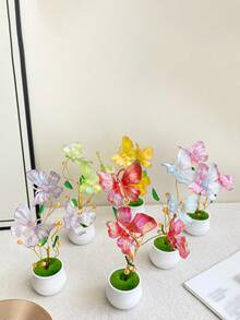 1pc Exquisite Butterfly Artificial Potted Plant With Fashionable Beaded Artificial Flowers, Elegant Craft Ornament, Creative Holiday Gift, Suitable For Wedding Decor, Home Room And Office Desk Decoration - Multicolor - View 3