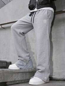 Men's Autumn Casual Sports Commute Outdoor Drawstring Waist Pocket Sweatpants - Grey - View 2