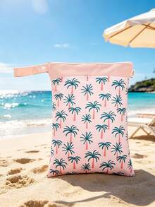 1pc Vintage Print Beach Vacation Waterproof Storage Bag,Back To School - Champagne - View 3