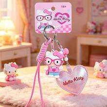 Miniso Hebilla de cuerda de mano Hello Kitty Fashion Sweetheart, colgante de llave con corazón 3D KT, accesorio para mochila para niñas (1 pieza) - Rosa - Ver 5