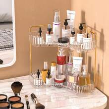 Clear Corner Bathroom Organizer Countertop With Gold Frame, 2-Tier Vanity Makeup & Skincare Organizer Tray, Multi-Use Kitchen Spice Rack, Stylish Storage Solution For Home, Ideal Christmas & Thanksgiving Gift For Homeowners - Default - View 1