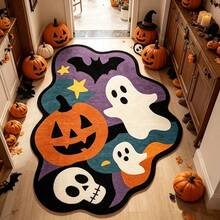 1pc Pumpkin Skull Holiday Rug, Holiday Decor, Suitable For Living Room And Bedroom, Indoor Rug, Gift, Home Decor. Decorative Rug, Bedroom Decor, Small Rug, Rug, Home Decor, Living Room Rug, Living Room Small Rug, Bedroom Rug, Living Room Home Decor, Outdoor Rug, Washable Rug - Multicolor - View 5