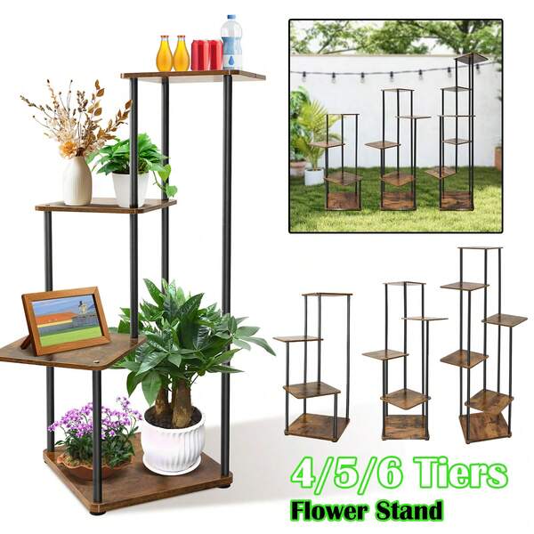 Plant Stand Indoor Outdoor Tall Metal Flower Shelf Corner Flower Pots Holder For Multiple Plants, Tiered Plant Shelf Display Rack Flowers Shelves For Living Room Bedroom Balcony Garden Patio
