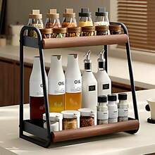Kitchen Seasoning Rack Pull-Out Style Condiment Holder Home Countertop Oil Salt Sauce Vinegar Multi-Function Double Layer Storage Rack Desktop Organizer Bathroom Shelf - Walnut Wood Color - View 12
