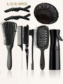 OBOVAY 1/3/6/9pcs Unisex Hair Comb Set, Includes Detangling Comb, Side Comb, Back Comb, Curling Comb With Spray Bottle, Straightening Comb, Scalp Massage Comb, Wide Tooth Comb, Hair Clips And Styling Comb Set - Multicolor - View 3