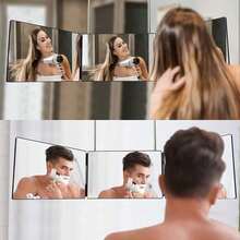 3 Way Mirror For Hair Cutting,360 Trifold Mirror With Height Adjustable Telescoping Hooks,And 5X Magnification,For Makeup, Hair Styling. - Black - View 7