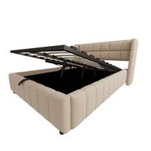 Upholstered Bed 140 X 200 Cm, Headboard, Sprung Base With Pneumatic Storage System, Linen Bed Frame, Suitable For Adults And Teenagers, Beige - 米色 - 查看 8