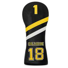 1Pc Black Two-Tone Stripe 18 Number Embroidery Golf Wood Head Cover For Driver Fairway Hybrid, Stylish Contrast Color Golf Club Protector, Wear-Resistant Dustproof Golf Accessory To Protect Golf Club Heads - Multicolor - View 14