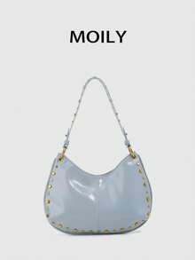 Street Punk Rivet Adjustable Single Shoulder Women's Crossbody Saddle Bag - Blue - View 5