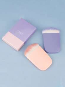 1 pièce Pinceau à blush petit plat en forme de haricot avec boîte en papier, pinceau de maquillage multifonction, poils super doux, outil de maquillage rose mignon - Multicolore - Voir 5