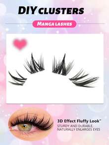 104 Clusters D Curl 3D Cartoon Style Fluffy Cluster Eyelash Extensions, Messy Lightweight Segmented Single Cluster False Lashes, Black Thin Stem Flexible And Durable, Easy DIY Wear, Voluminous And Curly, Home Application, Enhance Anime Eye Makeup Effect - D - View 8