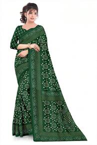 Estationeryhouse Bandhani Square Print Saree With Unstitched Blouse Piece - Green - View 3