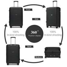 Carry On Suitcase Small 20 Inch Cabin Luggage Medium 24 Inch Large 28 Inch Ribbed PP Hardshell Expandable TSA Lock Cup Holder 3 Piece Luggage Set - Black - View 5