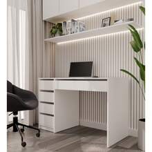 Modern Luxury White Office Desk, Size: 120*55*76.5cm, Integrated Storage Design, 4 Drawers,Hidden Pull Handles, Rounded Desktop, Suitable For Home, Office And Study,Computer Desk,Writing Desk,Office Desk,Work Desk,Solid Wood Desk - Desk - View 9