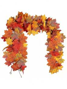 1PC Artificial Maple Leaf Vine For Home Decor, Party Decoration, Wedding Decoration, Dining Table Center Decoration, Living Room Decoration, Autumn Decoration, Valentine's Day, Halloween, Birthday Gifts, Graduation Ceremonies And Other Occasions. - Orange - View 2