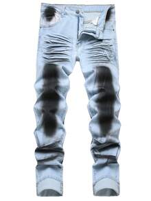 Men's  Ripped Skinny Jeans - Baby Blue - View 10