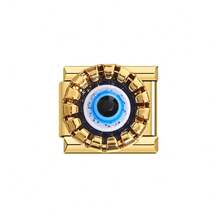 1pc Exquisite Design Fashion DIY Modular Kit, Hip-Hop Punk Style Painted Pattern Evil Eye - Moon & Stars Heart, Multiple Styles Detachable, Stainless Steel Bracelet Module, Fashionable & Versatile, Suitable For DIY Jewelry Making, Creative Design Jewelry Accessories, Suitable For Daily Wear, Surprise Gift For Men & Women - Gold Base - View 15