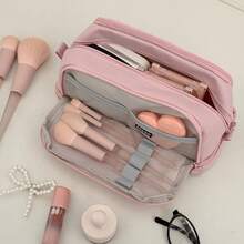 [Cosmetic Bag]Solid Color 3-Layer Fashionable Portable Travel Makeup Organizer Bag With Compartments - Multicolor - View 9