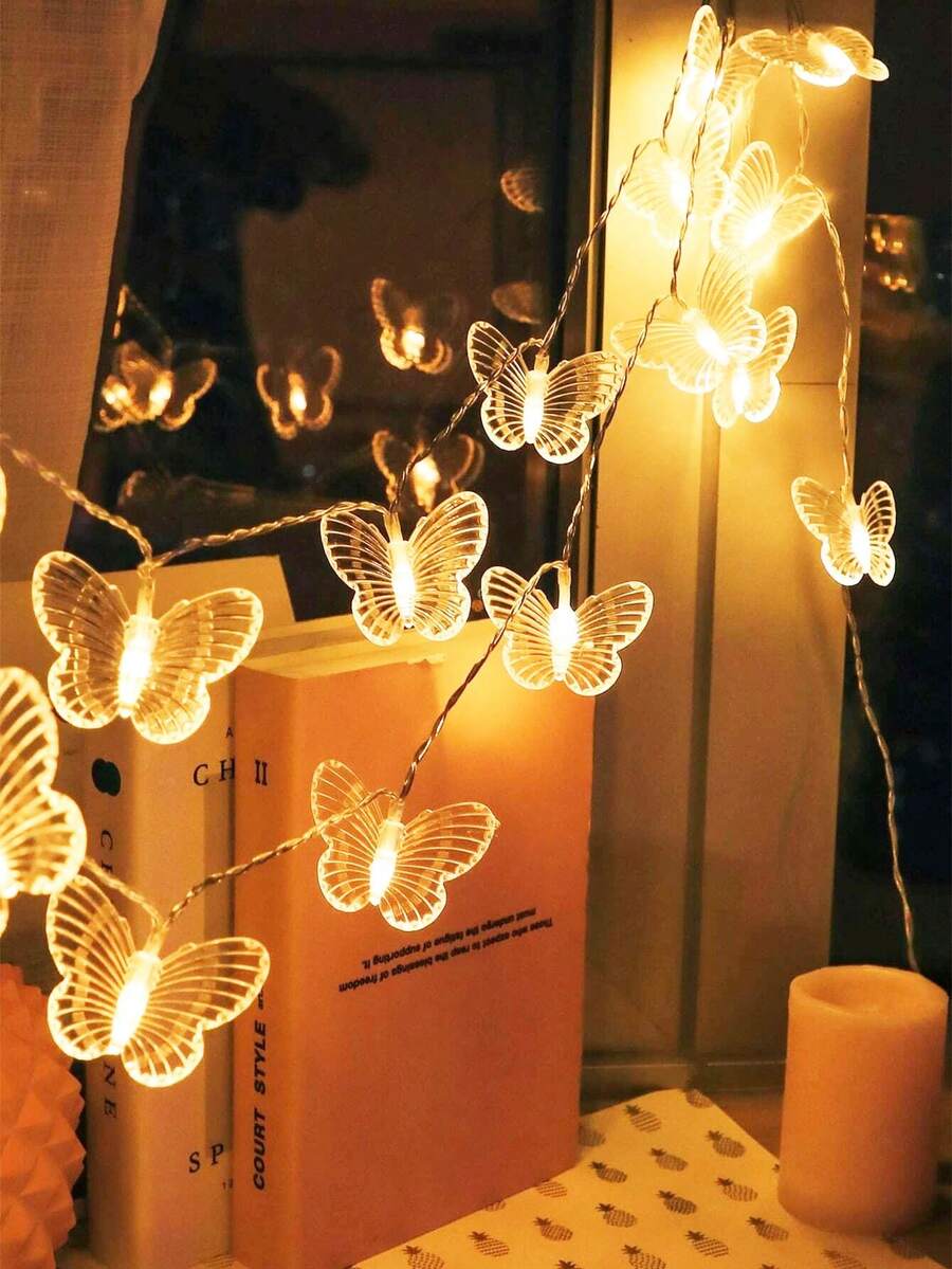 1pc 1.5/3M Butterfly Fairy LED String Light, Romantic Atmosphere Ornament, Patio Camping Outdoor Garden Decor, Bedroom Room Decor Stuff, Birthday Graduation Home Decor Items - Clear - View 1