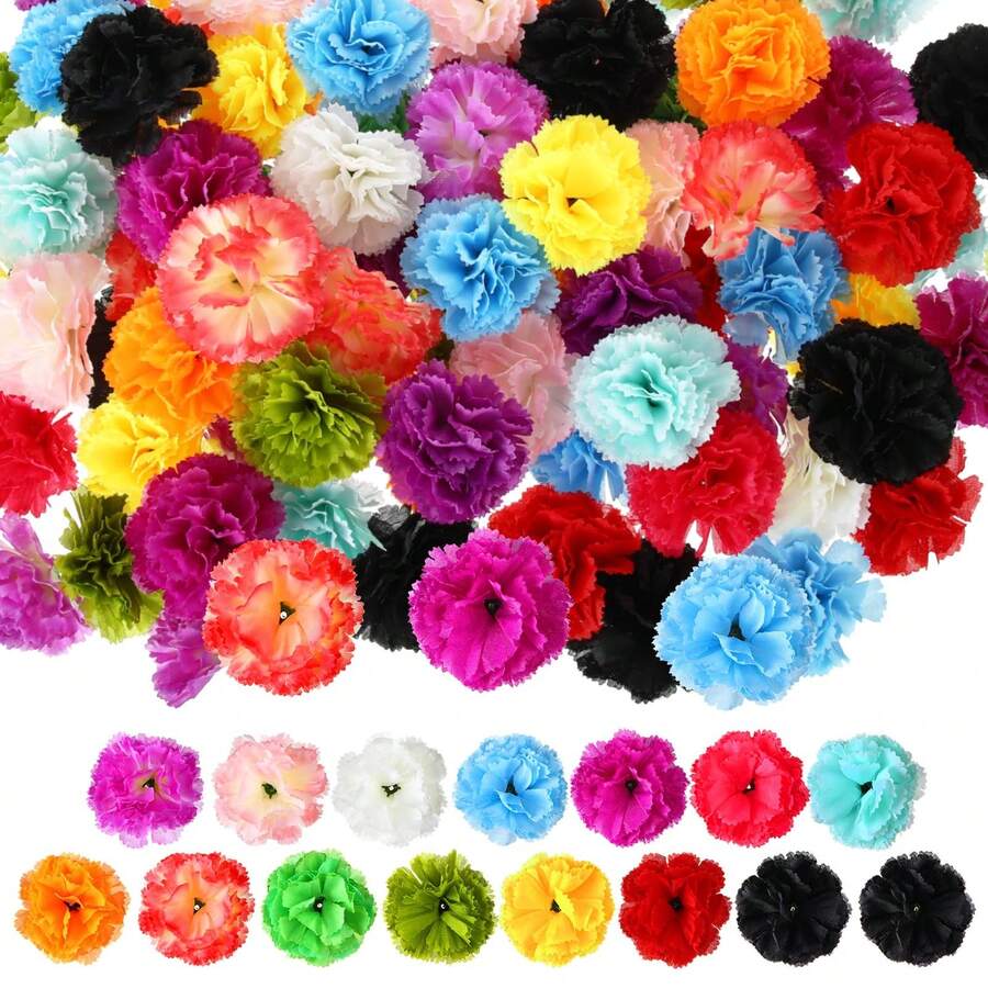 6/24pcs Mini Artificial Silk Carnation Flower Heads, 2 Inch Small Faux Carnation DIY Handmade Wedding Party Home Baby Shower Wedding Car Halloween Decoration (Fresh Color)
