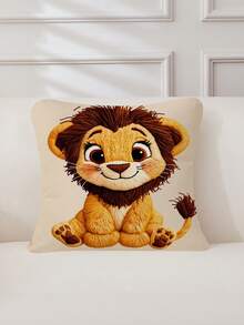 shangxia 1PC--Cute Little Lion Print Pillow Case - Soft Plush Fabric Decorative Cushion, Suitable For Home, Office, Bedroom, Living Room, Farmhouse And Other Places - Multicolor - View 11