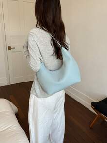 1pc Mini, Minimalist Design Soft PU Solid Color Multi-Function Mini Crossbody Bag, Women's Underarm/Handheld Small Wallet, PU Material, Portable Mini Style - Blue - View 3