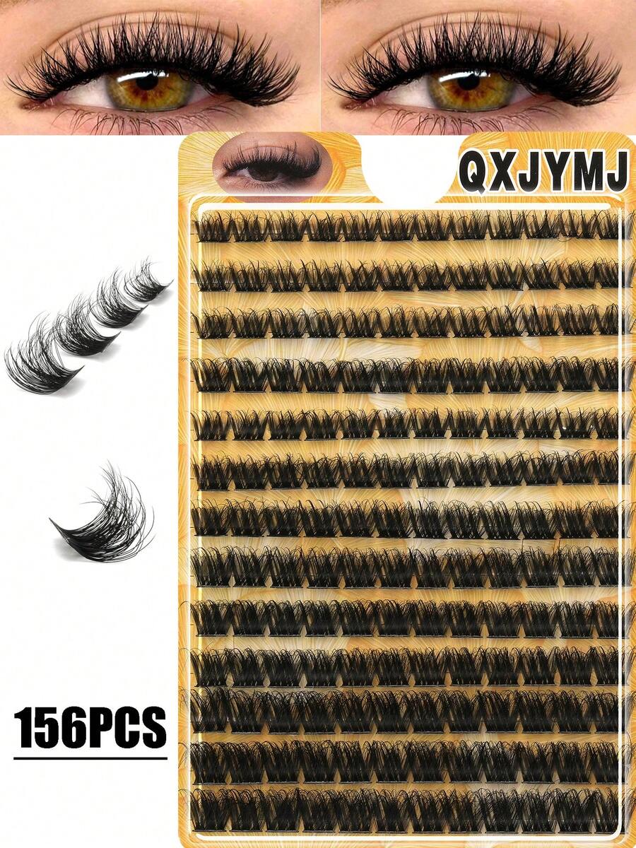 156簇 13排 捲翹 D型 DIY 分段式假睫毛,混長簇狀睫毛 (10-16mm),蓬鬆濃密簇狀假睫毛,仿貂毛假睫毛,可重複使用睫毛簇,分段式假睫毛 - D - 查看 1