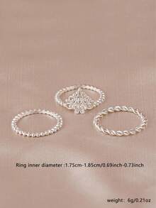 3 Buah Cincin Statement Bunga Boho Berlapis Perak untuk Wanita, Cincin Tumpuk Bunga Vintage untuk Pemakaian Sehari-hari, Liburan & Pantai - Perak - View 6