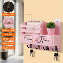 Sweet Home-Like Wood Key & Mail Organizer - Rustic Black Key Holder With Storage Drawer & 8 Hooks, Easy Peel-And-Stick Adhesive Wall Mount For Entryway, Hallway, Mudroom - Wood Cabinet-Free System - Pink - View 4