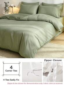 Solid Color Skin-Friendly Brushed Duvet Cover 3 Pieces Set (1*Duvet Cover + 2*Pillowcases, No Filling), Machine Washable, All-Season Use, Suitable For Bedroom, Soft And Comfortable - Deep Mint - View 4