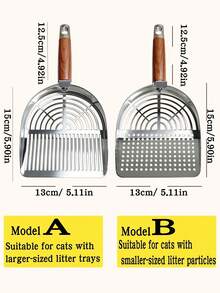 1 Stainless Steel Cat Litter Scoop With Large Mesh, Suitable For Clumpy Cat Litter. Wooden-Handle Stainless Steel Cat Litter Scoop Featuring Large-Hole, Small-Hole, All Types Of Cat Litter. Ergonomic Grip For Easy Cleaning, Suitable For Pet - Multicolor - View 3