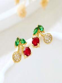 Anting Tusuk Buah Ceri Zirkonia Bertatahkan Tembaga, Lucu dan Unik, Cocok Sebagai Hadiah Wisuda, Hadiah Ulang Tahun untuk Anak-anak, untuk Pemakaian Sehari-hari dan Liburan - Anting - View 1