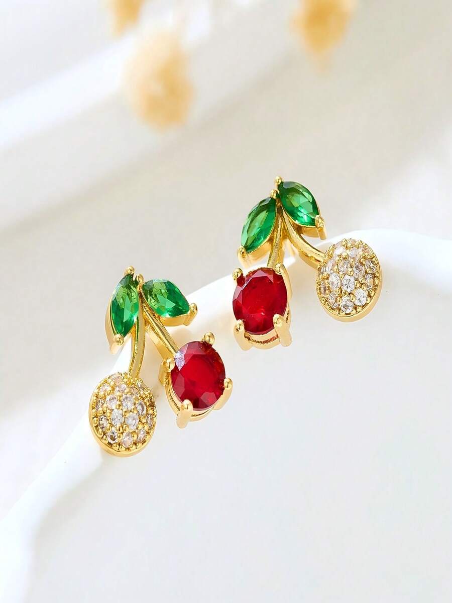 Anting Tusuk Buah Ceri Zirkonia Bertatahkan Tembaga, Lucu dan Unik, Cocok Sebagai Hadiah Wisuda, Hadiah Ulang Tahun untuk Anak-anak, untuk Pemakaian Sehari-hari dan Liburan - Anting - View 1