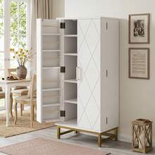 Kitchen Furniture, Storage Cabinets, Sideboards, Suitable For Small Dining Room Or Living Room Spaces, With Adjustable Shelves, White And Gold - View 3
