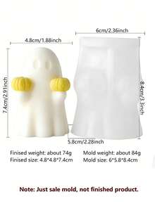 Moule en silicone pour bougie d'aromathérapie fantôme mignon d'Halloween avec nœud papillon, 3 têtes de citrouille fantôme petit nœud papillon, moule 3D DIY fait main pour diffuseur de parfum en plâtre, taille compacte et exquise, flexible et facile à démouler, matériau silicone inodore, convient pour couler la cire de soja, la cire d'abeille, le plâtre, la résine, le savon fait main - moisissure fantôme - Voir 10