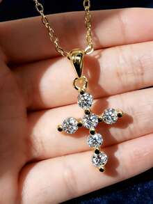 KAHOOT High-Quality Unisex Easter Necklace, Classic 925 Sterling Silver Cross With 0.6ct Moissanite, Suitable For Parties And Gatherings - Gold - View 3