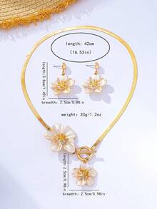 3件組時尚度假風金屬扶桑花項鍊與耳環套組，適合女性日常穿著與派對 - 白色 - 查看 5