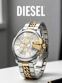 DIESEL Sport Diving Chronograph Series Men's Watch DZ4672, Professional Swimming Diving Chronograph Wristwatch, Dual-Tone Stainless Steel Band, Outdoor Daily Wear Wristwatch, Men's Birthday Gift Holiday Present - Silver - View 1
