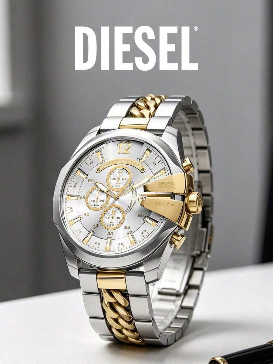 DIESEL Sport Diving Chronograph Series Men's Watch DZ4672, Professional Swimming Diving Chronograph Wristwatch, Dual-Tone Stainless Steel Band, Outdoor Daily Wear Wristwatch, Men's Birthday Gift Holiday Present - Silver - View 1