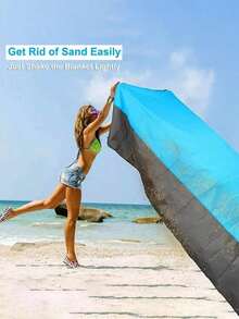 1pc Waterproof Beach Mat, Portable Quick-Fold Picnic Blanket With Drawstring Pocket, Sand-Resistant Polyester Outdoor Camping Mat, Suitable For Beach, Park, Travel, Home Use - Multicolor - View 5