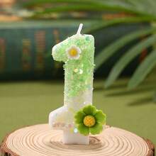 Green Daisy Floral Number Birthday Candle 1PC, Ins Fresh Style Smokeless Cake Topper Decor, For Baby 1st Birthday, Full Moon Party, Boy Girl Milestone, Wedding, Anniversary, Valentine's Day Dessert Table Supplies - View 5