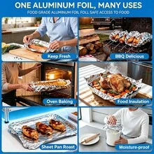 CHAHUA Aluminum Foil Roll With Built-In Cutter – [48.5/97] Sq Ft, Heavy Duty Foil For Baking, Grilling & Food Storage, Disposable Wrap For Hot Dogs, Sandwiches, Catering & Restaurant Kitchen Use - Grey - View 5