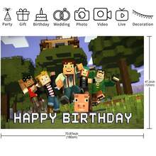 Authorized 1PC Popular Pixel Block Game Theme Birthday Party Decoration Backdrop (82.7x59.1/59.1x39.4/39.4x29.5 Inch), Suitable For Boys Girls Birthday Party Backdrop, Game Fan Theme Party, Children Newborn Cake Table Party Wall Decoration Banner, Outdoor Indoor Photography Photo Background Props - Multicolor - View 8