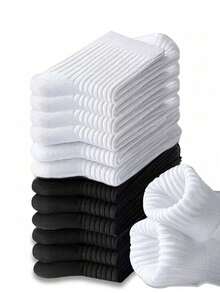 12雙兒童運動中筒襪 男孩女孩通用 返校季 純色黑白羅紋透氣運動襪 校服組合包 3-16歲 - 黑與白 - 查看 1