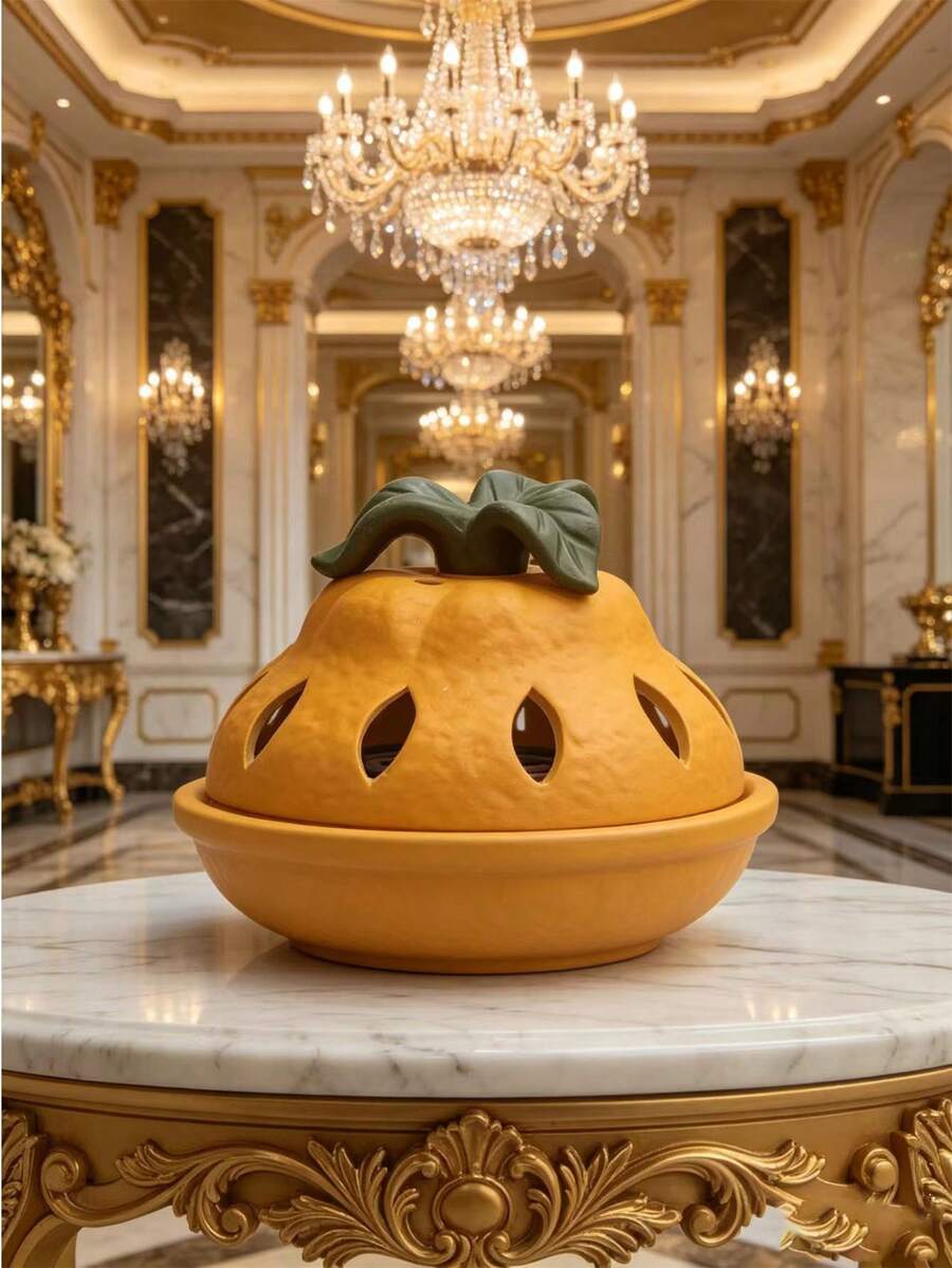 Ceramic Kumquat Incense Burner, Can Burn Mugwort, Sandalwood Or Diffuse Smoke Inside To Repel Mosquitoes And Remove Odors, Purify Stale Air, And Maintain Auspicious Freshness For Home - 1PC - View 1